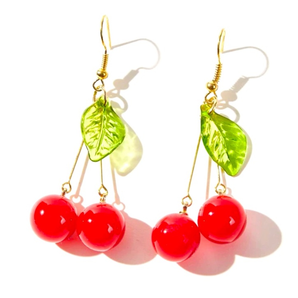Delicately🍒Delightful Fun Cheery Cherry Drop Dangle Earrings - Picture 2 of 7